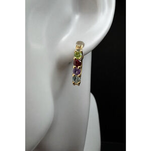 Gold Over Sterling Multi Gemstone Hoop Earrings PAJ 925